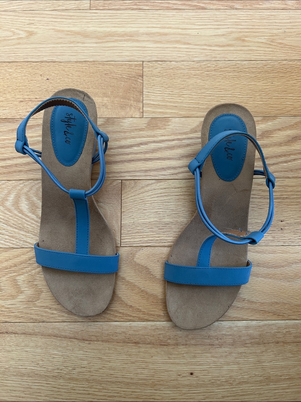 Style & Co. Blue T-Strap Ankle Strap Sandals
